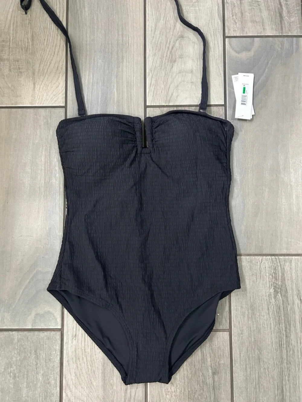 NWT A122 DKNY Women's Black Strapless Bandeau One Piece Swimsuit size Medium - Picture 5 of 7